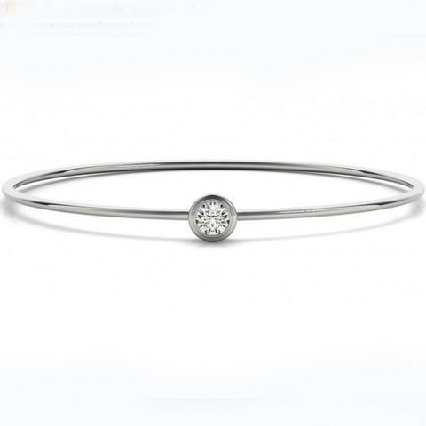 3/8ct Bezel Solitaire Round Brilliant Cut Bangle Bracelet 14k White Gold