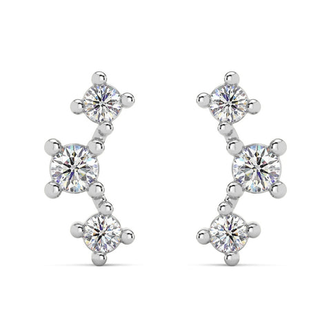 1/5Ct TW 3-Stone Diamond Crawler Earrings 14k Gold Studs Lab Grown 1/3" Tall