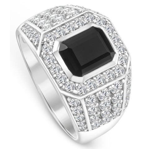 Men's 1 1/2Ct Diamond & Emerald Onyx Ring White, Yellow, or Rose Gold Lab Grown