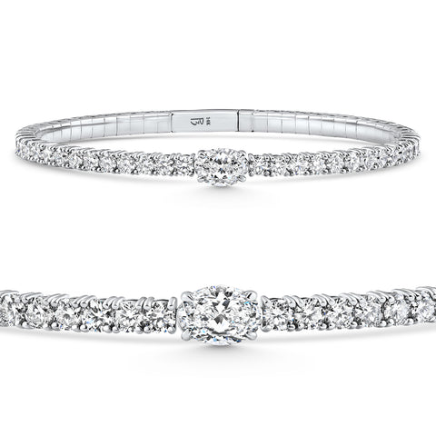 G/VS 4.50Ct Diamond Bangle Oval Solitaire Flexible Tennis Bracelet 14k Lab Grown