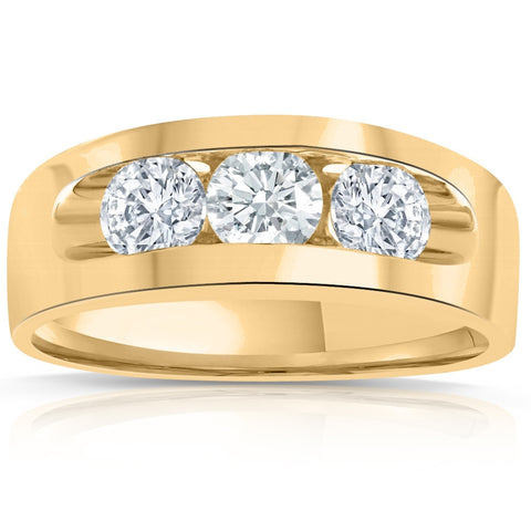 2Ct Diamond Mens Three Stone Ring 10k Yellow Gold