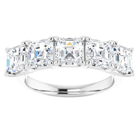 5Ct Asscher Cut Moissanite Five Stone Wedding Ring Anniversary Band White Gold