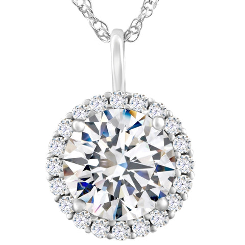 Certified 3 1/2Ct Halo Diamond Pendant 14k Gold Women's Necklace Lab Grown