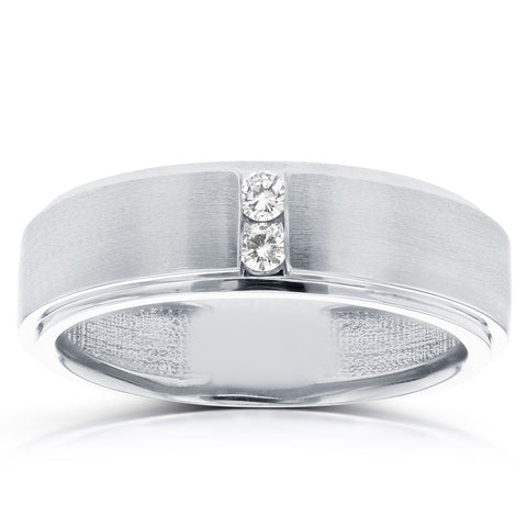 1/8 ct TDW Mens Brushed Diamond Wedding Ring 10k White Gold