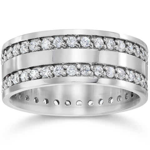 1 1/2ct Double Row Diamond Eternity Ring 14K White Gold