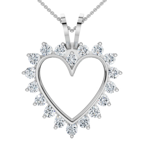 1/2 Ct Diamond 14K White Solid Gold 1 Inch Heart Pendant Necklace