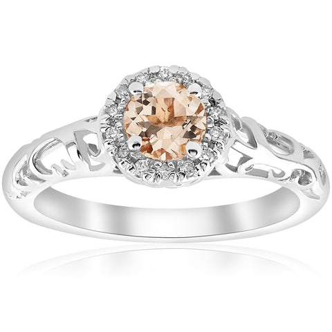 5/8cttw Morganite & Diamond   Halo Engagement Ring 14k White Gold