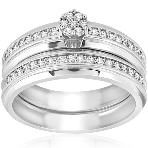 3/8cttw Diamond Engagement Wedding Ring Set 10k White Gold