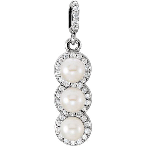 SI1 1/4ct Diamond 3 Pearl Pendant Halo 14K White Gold