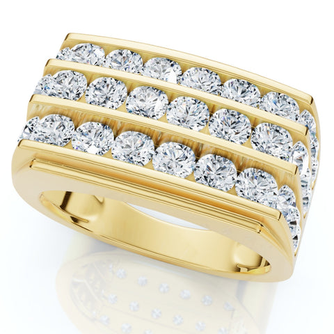 3Ct Men's Diamond Multi-Row Ring 10k Yellow Gold