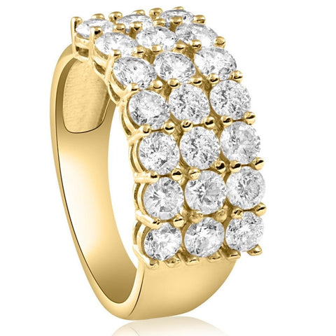 3 Ct Diamond Three Row Women's Wedding Anniversary Ring in White or Yellow Gold