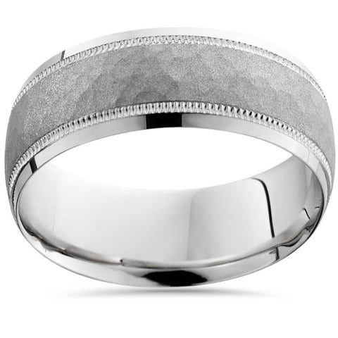 Hammered 10k White Gold 8mm Wedding Mens Band