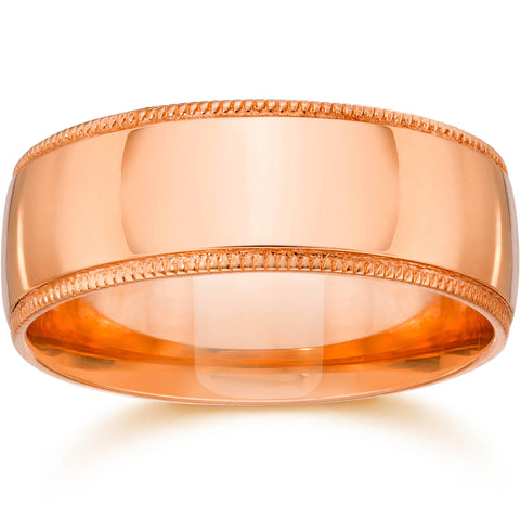 7mm Milgrain 14K Rose Gold Polished Wedding Band