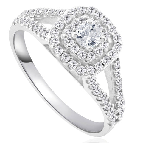 1Ct TW Diamond Double Cushion Halo Engagement Ring in 10k White Gold