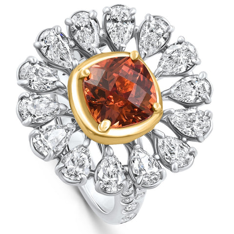 Designer 7.52Ct Orange Lab Sapphire & Pear Shape Diamond Ring 18k Gold 10.2gram