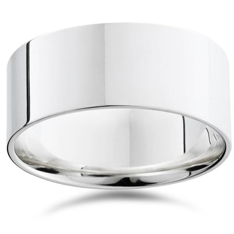 Flat High Polished 9MM Mens Wedding Band Ring 14K White Gold