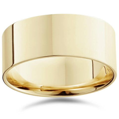 Mens High Polished 9MM Flat Wedding Band Ring 10K Yellow Gold