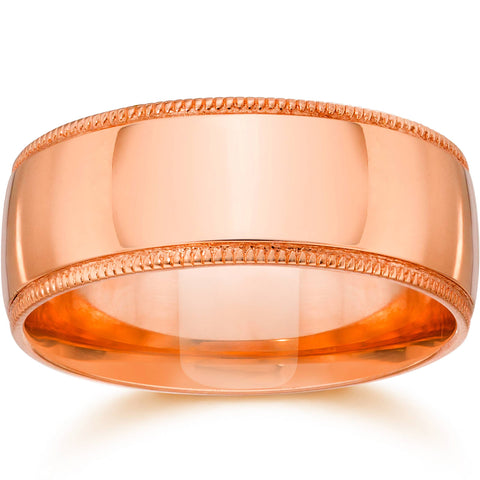 9mm Milgrain 14K Rose Gold Polished Wedding Band