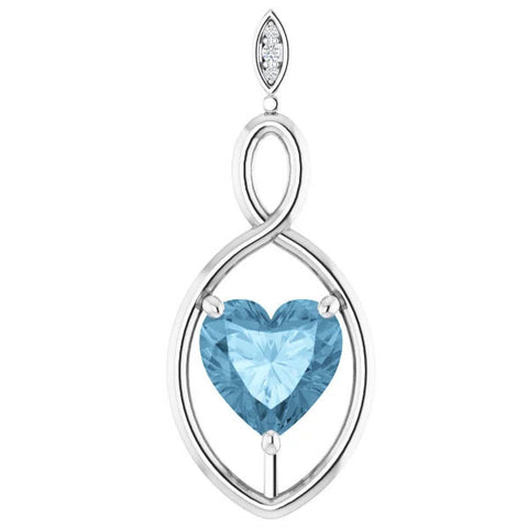 9mm Blue Topaz Women's Heart Pendant in 14k Gold Necklace 6mm Tall