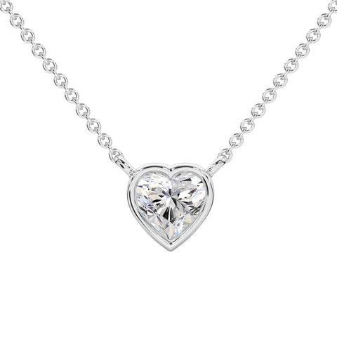 3/8 - 3 Ct Heart Shape Diamond Bezel Pendant 14k Gold Necklace Lab Grown