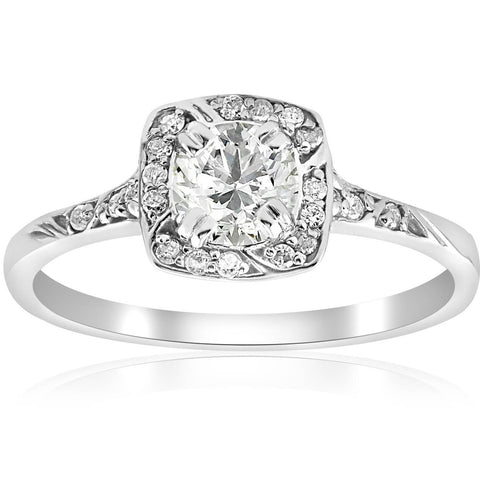 1 ct Diamond Cushion Halo Engagement Ring .90ct Center   Antique Deco 14k