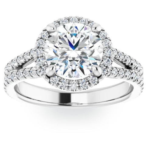 VS 3Ct Diamond Halo Split Band Engagement Ring Lab Grown in White or Yellow Gold