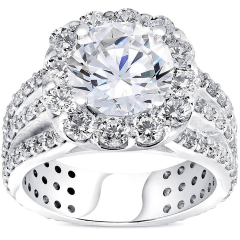 4 1/2ct Cushion Halo Diamond 3-Row Engagement Ring 14k White Gold Lab Grown