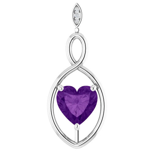 9mm Amethyst Women's Heart Pendant in 14k Gold Necklace 6mm Tall