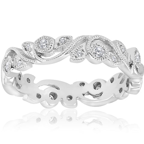 Diamond Eternity Ring Stackable Filigree Art Deco Womens Wedding Band