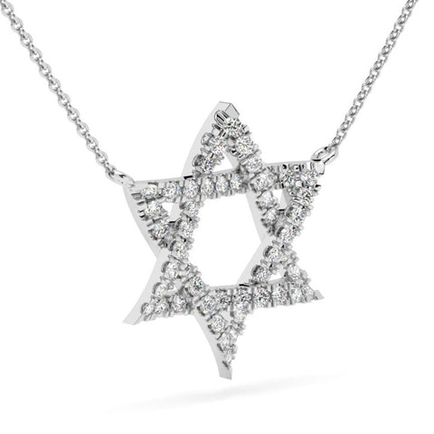 F/VS 1Ct TW Diamond Jewish Star Pendant 14k Gold Lab Grown Necklace 1" Tall