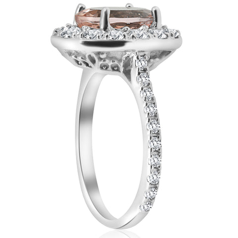 G/SI 3 ct Oval Halo Morganite Diamond   Engagement Ring 14k White Gold