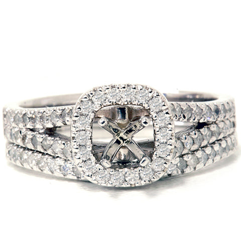 3/4ct Pave Halo Diamond Ring Set 14K White Gold