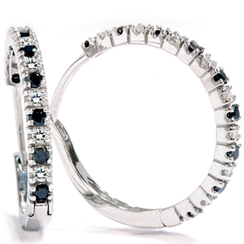 1/2ct Black & White Diamond Hoops 14K White Gold