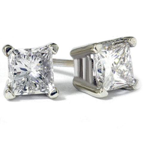 1ct Princess Diamond Studs Earrings 14K White Gold