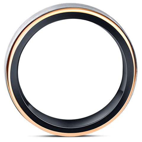 Men's Ring Brushed Black Tungsten & Rose Gold Plated Two Tone 6mm Wedding Band