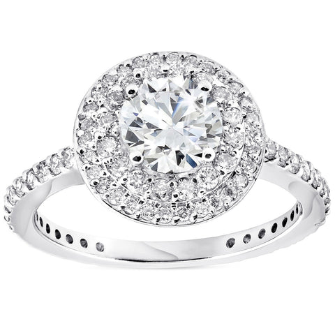 G/SI 1.80CT Round Double Halo Diamond Engagement Ring 14k White Gold Enhanced