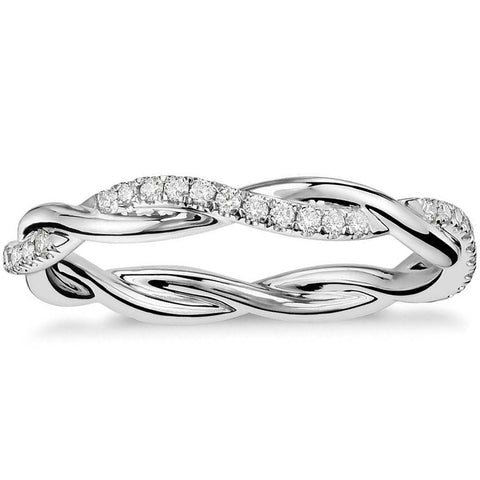 1/3 Ct Diamond Eternity Petite Twist Vine Eternity Wedding Ring 10k White Gold