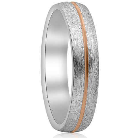 5mm 14k Rose Gold Two Tone Mens Brushed Wedding Band