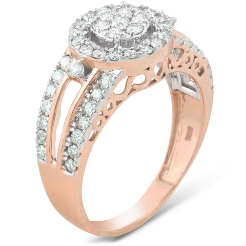 3/4 Ct Halo Round Diamond Multi Band Engagement Ring 10k Rose Gold