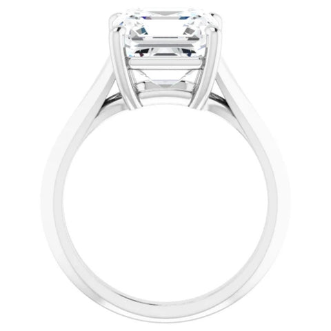 VS 4Ct Moissanite Asscher Cut Engagement Solitaire Ring White or Yellow Gold