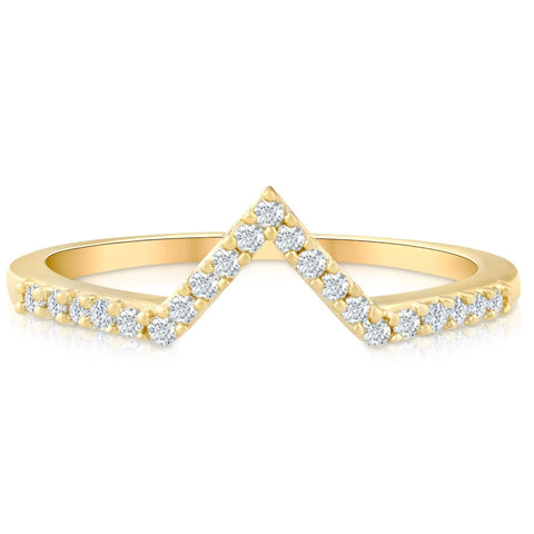 Diamond Curved V Shape Wedding Ring Women's Stackable Wedding Band Yellow Gold