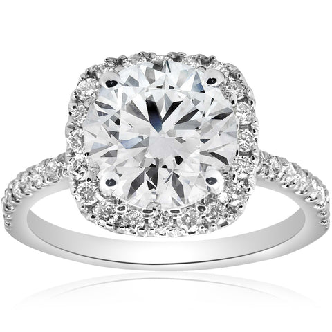 VS2 3.50ct Diamond Cushion Halo Engagement Ring 14k White Gold Lab Grown