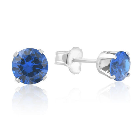 1Ct TW Blue Sapphire 5mm Studs in 10k White or Yellow Gold