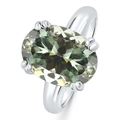 VS 5Ct Green Amethyst Oval Ring 10k Gold