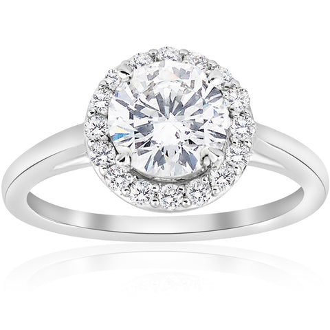 G-SI1 3/4 ct Diamond Solitaire Round Halo Engagement Ring 14k White Gold Enhanced