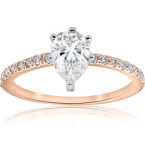 G/VS 1.20Ct Pear Shape Diamond Engagement Ring 14k Rose Gold Lab Grown