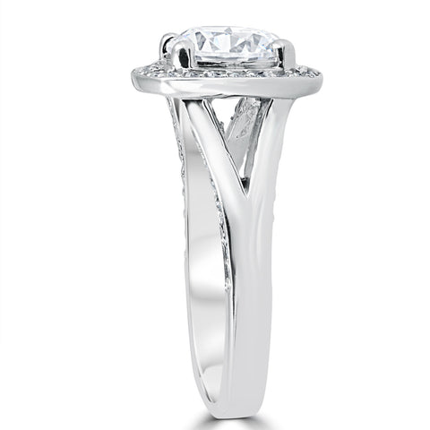 Certified 3 1/2Ct Cushion Halo Diamond Engagement Ring 14k White Gold Lab Grown