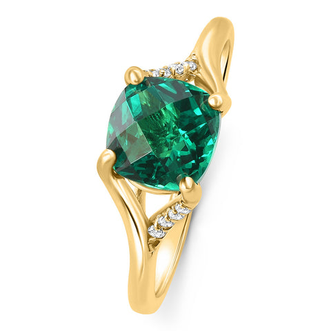 VS 1 1/2Ct Cushion Emerald & Diamond Ring 10k Gold Lab Grown Engagement