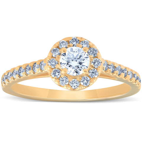 3/4 Ct Halo Round Diamond Engagement Halo Ring 10k Yellow Gold