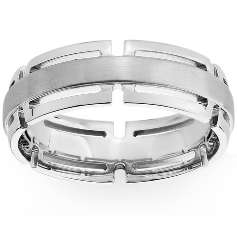 Men's 7mm Modern Link Edge Wedding Ring in White, Yellow, or Rose Gold